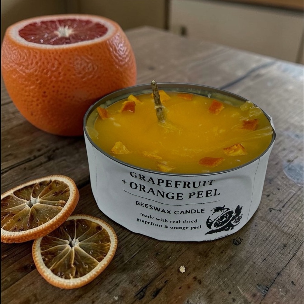 Grapefruit + Orange Peel Beeswax Candle Balsam Fir Twig Wick Natural Citrus